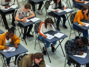 Students taking an exam